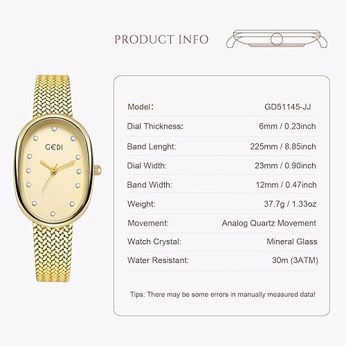 Miniatura 4 de Reloj de oro para mujer con esfera de diamante artificial, pulsera de acero inoxidable, movimiento de cuarzo, resistente al agua para la oficina