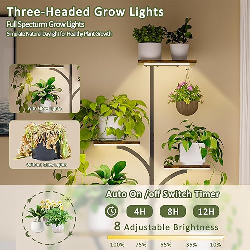 Miniatura 3 de Soporte para plantas de interior con luces de crecimiento, soporte de esquina de 7 niveles de 60 pulgadas de alto para plantas de interior, estante