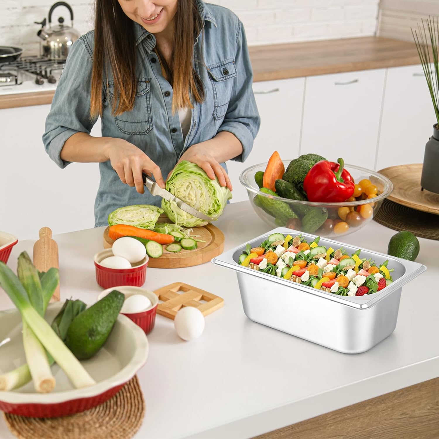 4 Pack Hotel Pans, 1/4 Size 4" Deep Stainless Steel Steam Table Serving Pan, Buffet Dinner Catering Food Pans, Warmer Breading Tray Batter Pan for Restaurant Salad Bar Party Supplies - Image 6