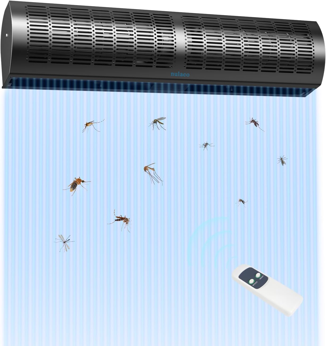36" Home Wall-Mounted Air Curtain, Blocks Insects & Bugs from Entering, Dual-Speed Strong Air Curtain with Auto Door Magnetic Switch, Black