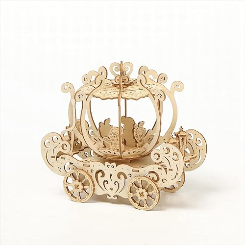 bennama Rompecabezas 3D de madera en forma de calabaza, kits de modelo de carretilla de calabaza, acertijos mentales y rompecabezas para