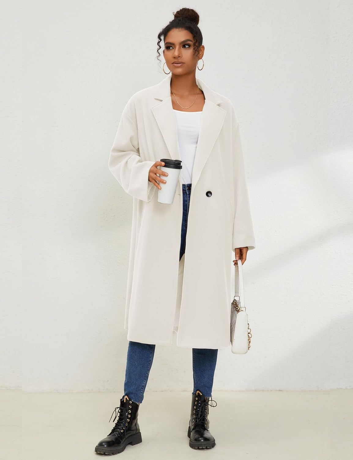 UANEO Women's Wool Blend Coat Oversized Double Breasted Long Trench Overcoat Winter - Image 5