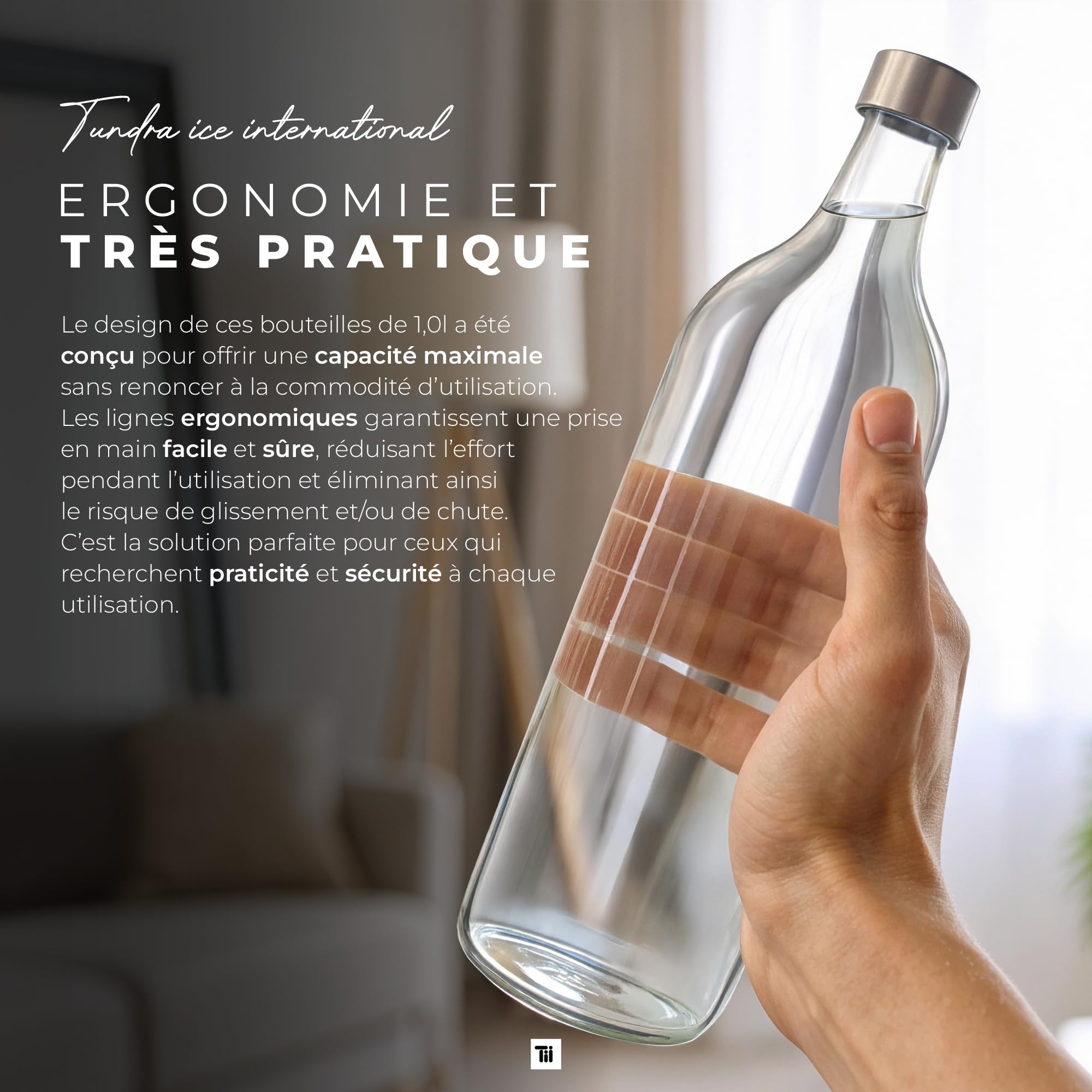 TUNDRA - Lot de 6 Bouteille Verre 1L avec 6 Bouchons à Vis et 1 Entonnoir | Ligne ELVIA | Bouteilles en Verre 1 Litre MADE IN GERMANY, Résistantes et Lavables au Lave-Vaisselle