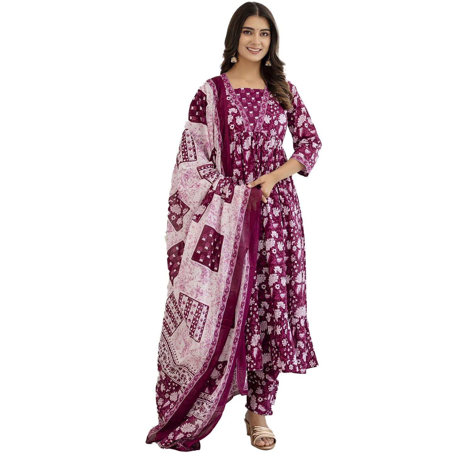 SHIENZY Women Kurta Pant Set with Dupatta | 3 Piece Ethnic Kurti Set for Women | Festive Wedding Guest Outfit | Stylish Floral Kurti Combo Set | Traditional for Women Casual Office Wear