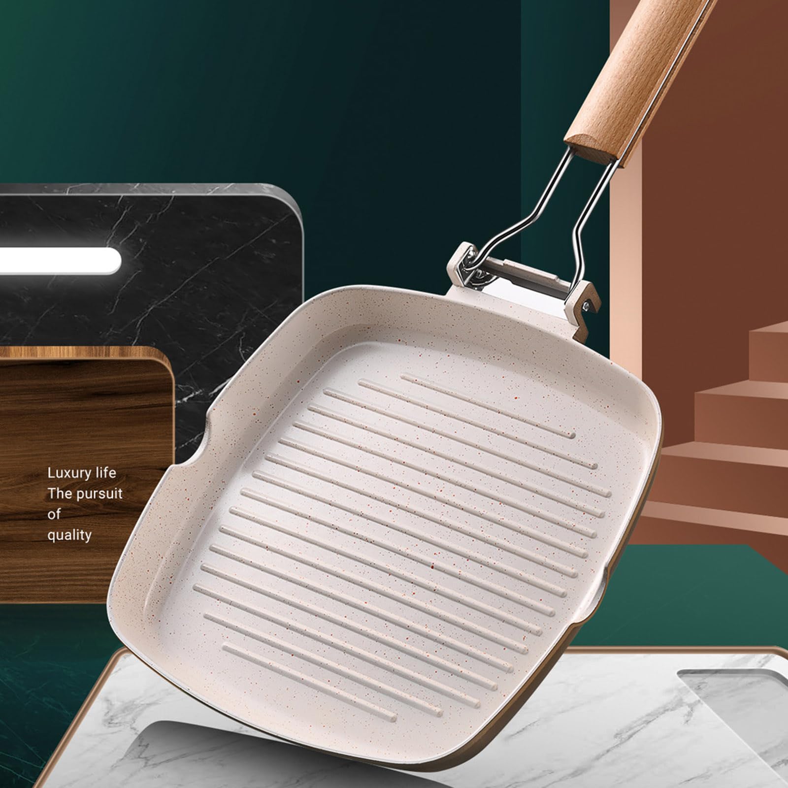Padella antiaderente in lega alluminio con manico pieghevole, per campeggio e piccole cucine, con distribuzione uniforme del calore, padella pieghevole sottile