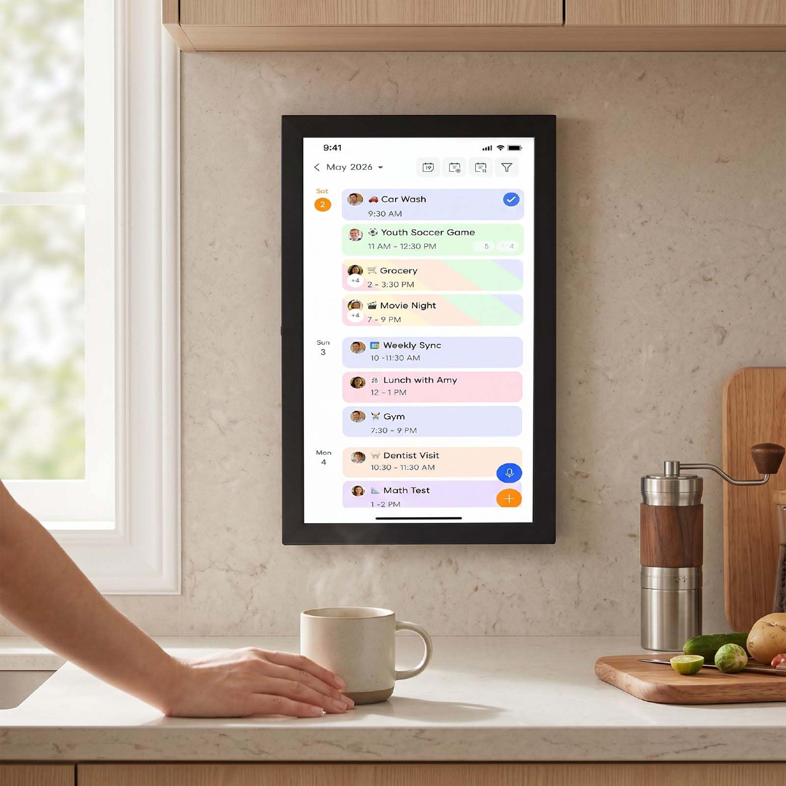 Calendario Digitale Intelligente, Touch Screen da 10,1 Pollici | Agenda familiare, tabella dei lavori, cornice per foto, sincronizzazione WiFi, organizer da parete, per il coordinamento