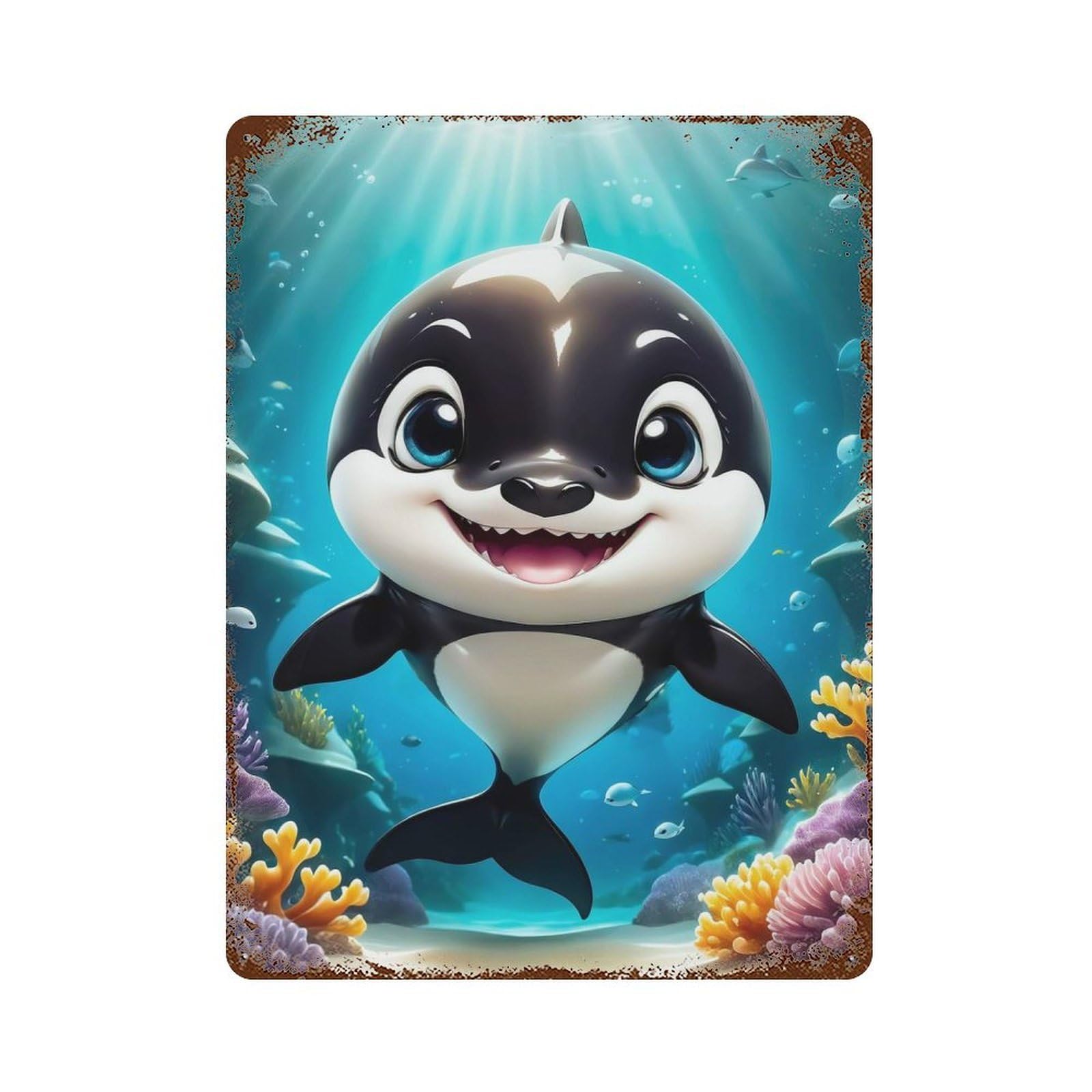 Happy Orca Decorative Tin Sign 15.7"x11.8", Ideal for Garage, Bar And Workshop Decor