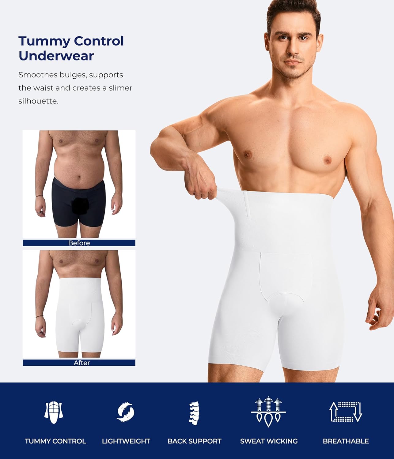 TAILONG Mens Shapewear Tummy Control Underwear Compression Shorts Slimming Body Shaper Leg Boxer Briefs - Image 4