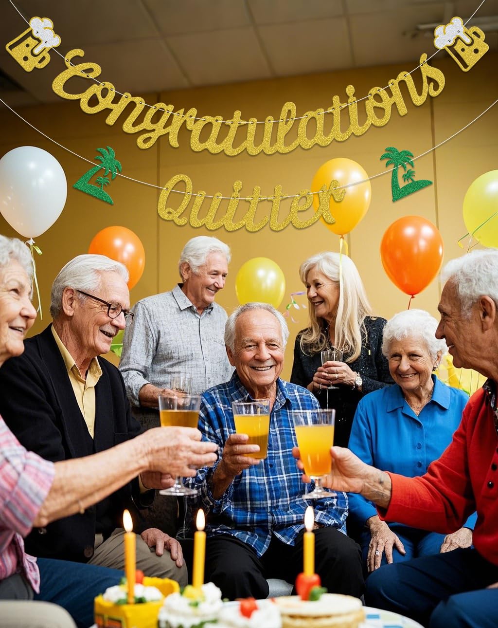 Congratulations Quitter Banner,Happy Retirement Party Decoation,Office Work Leaving Going Away Party Supplies Gold Green Double-Sided Glitter - Image 4