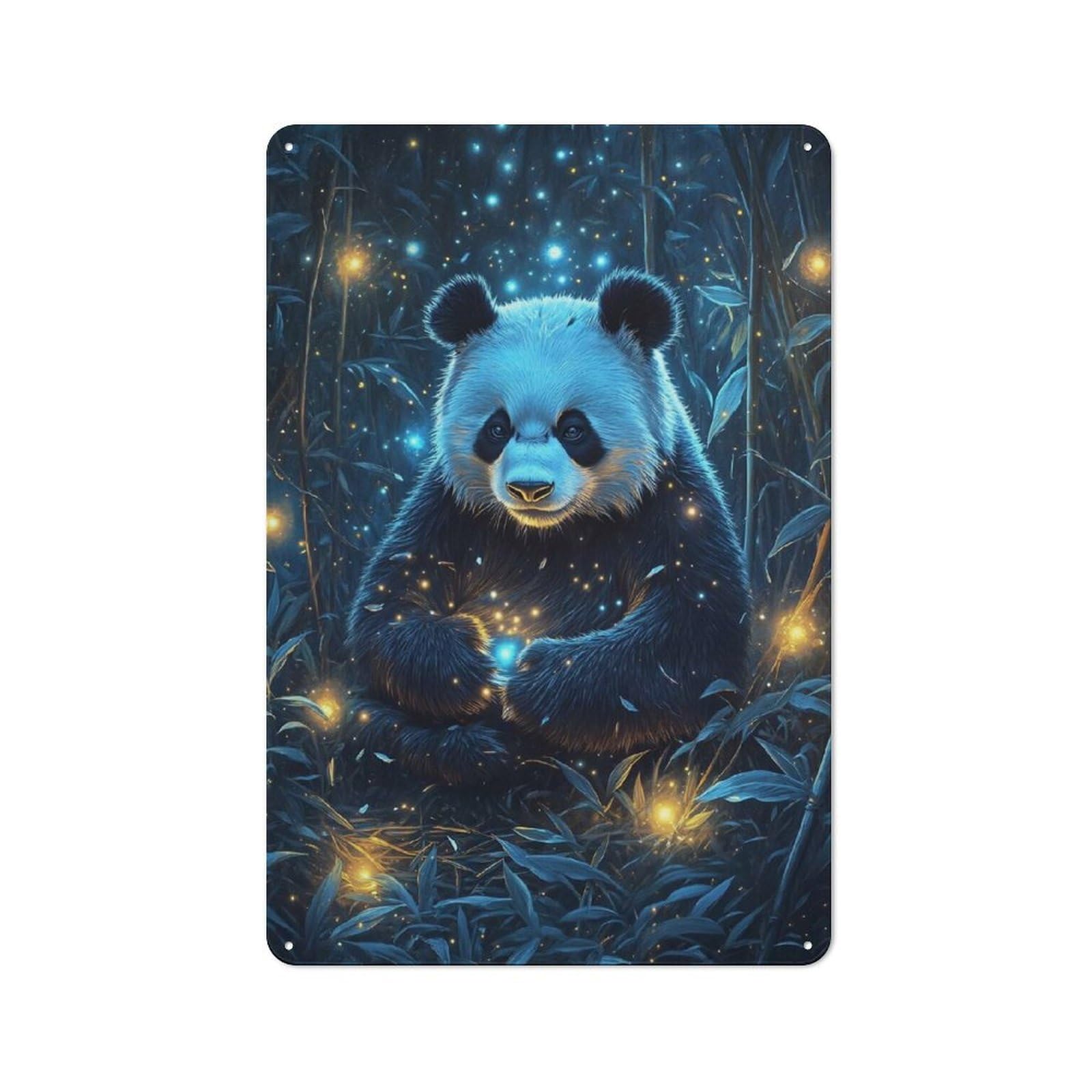 Junmoney Panda In Magical Bamboo Forest Rustic Metal Sign 30X20cm For Hobby Room Or Studio, For Kitchen, Dining Room And Home Bar Wall Decor