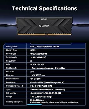 ORICO Raceline Champion DDR5 RAM 32 GB (2 x 16 GB) 6400 MHz CL-32