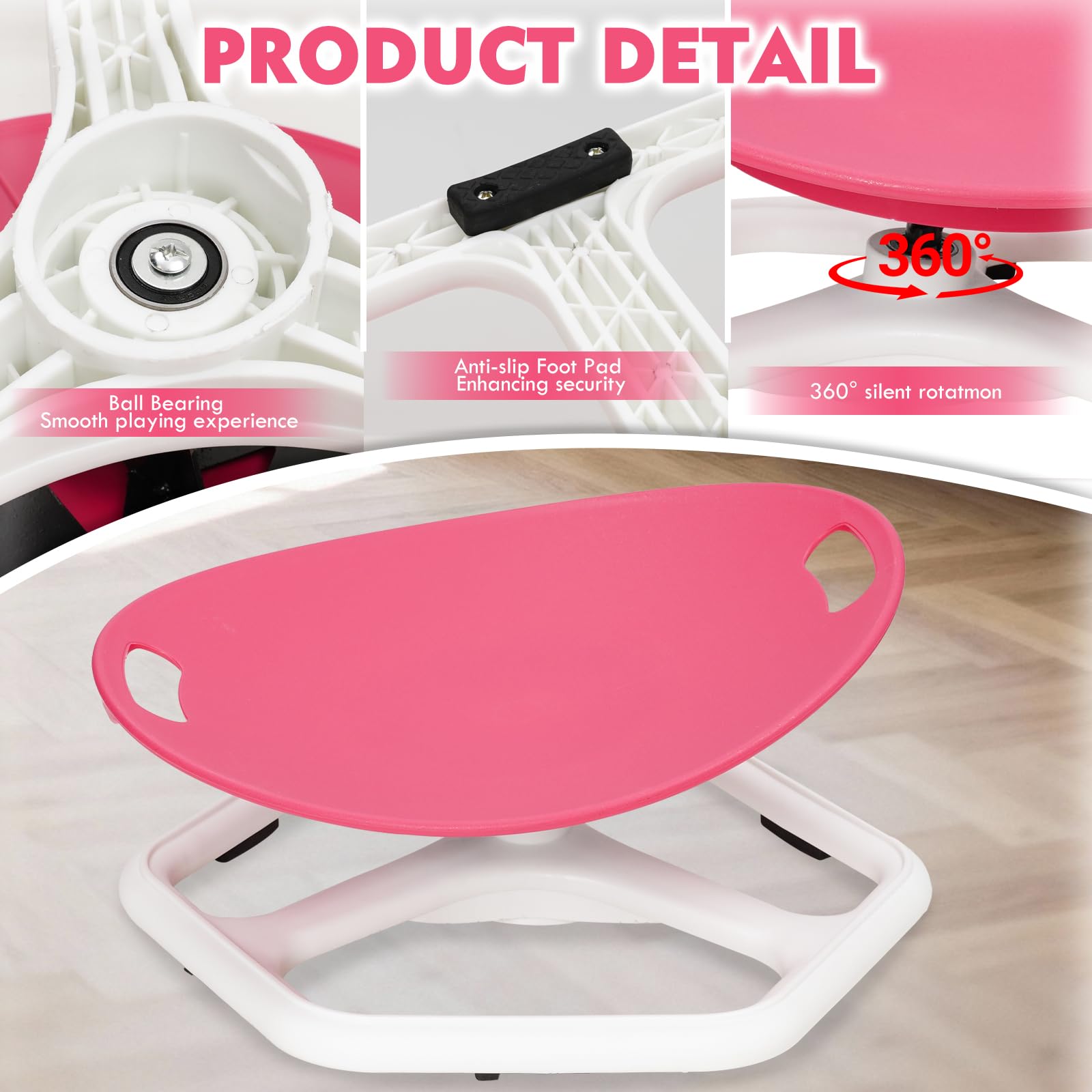 Chaise pivotante pour Enfants autistes, avec poignée de sécurité et Design antidérapant, entraînement de Coordination Physique et équilibre, Rose