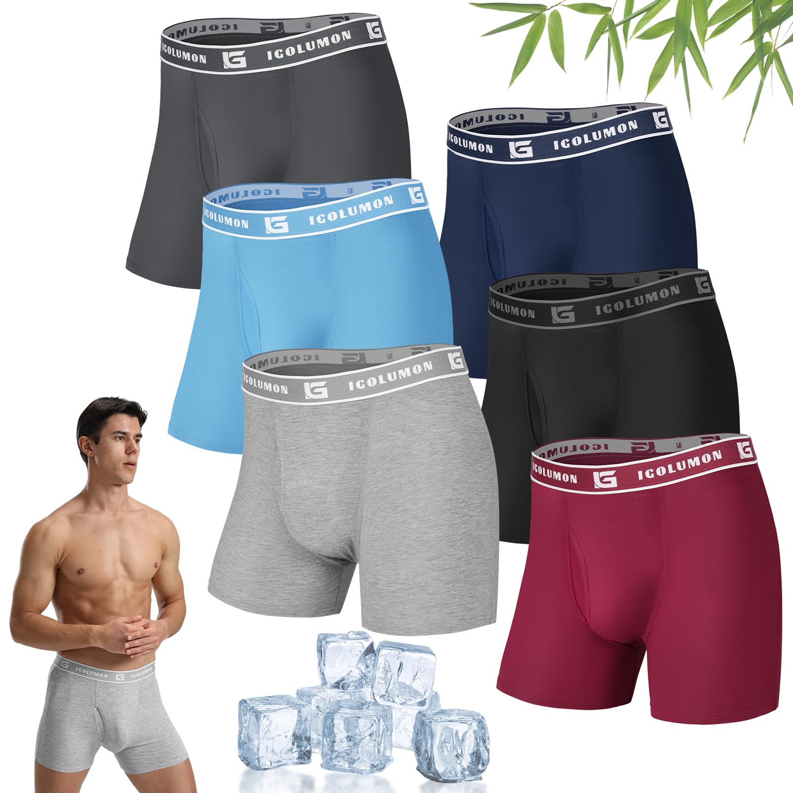 IGOLUMON Boxershorts Herren 6er Pack Bambus Unterhosen Männer Atmungsaktive Boxershorts Trunks mit 35mm Soft-Bund, Ohne Etikett für Sport & Alltag