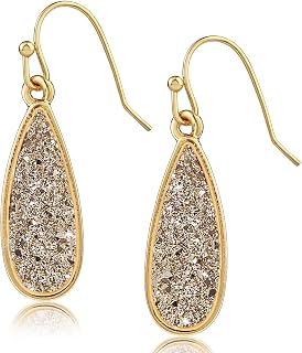 Teardrop Dangle Earrings for Women with Simulated Druzy Stones, in Gold, Rose Gold, or Silver Tone