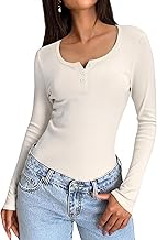 Wayleb Henley Shirt Damen Langarm Baumwolle Slim Rippenstrick Langarmshirt Knopf Basic Herbst Freizeit Oberteil T-Shirt Elegant Alltag