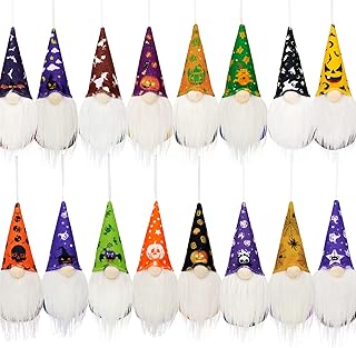 Juego de 16 adornos de gnomo colgantes de Halloween, hechos a mano, decoración de cocina sueca, regalo de fiesta de Hallow...