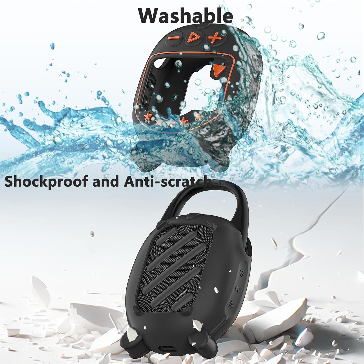 JCHPINE Silicone Cover Case for JBL Clip 5 Ultra Portable Bluetooth Speaker, Protective Skin Accessories for JBL Clip 5 Pro Sound Bluetooth Speaker Stand Up (Only Case) (Black) - Image 5