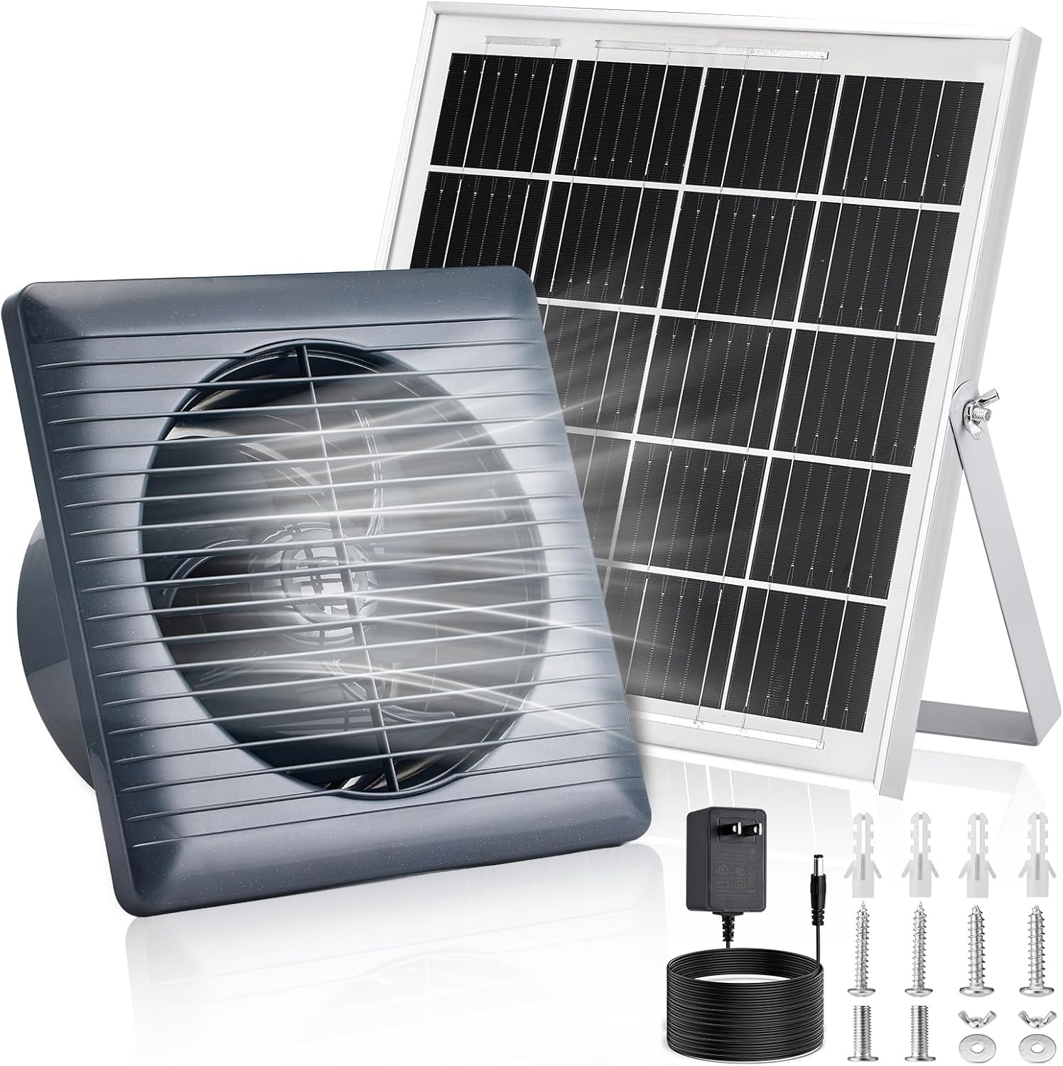 Solar Exhaust Fan with 25W Solar Panel, 6" Solar Powered Vent Fan for Chicken Coop, Greenhouse & Shed, 385 CFM Ventilation Fan with Anti-Backflow Valve, Quiet Brushless Outdoor Cooling