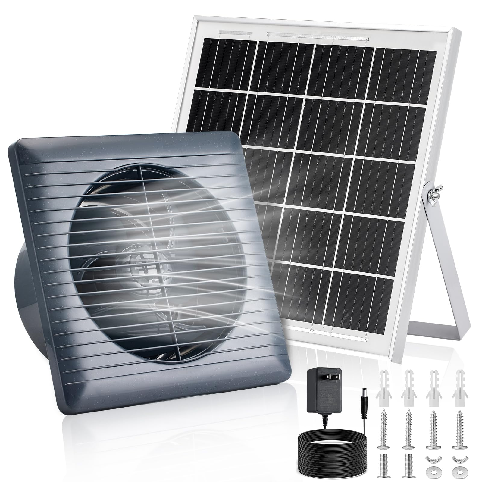 Solarny wentylator wyciągowy z panelem słonecznym 25 W, 15 cm, zasilany energią słoneczną, do kurników, szklarni i szopy, wentylator wentylacyjny 385 CFM, z zaworem zwrotnym, ciche