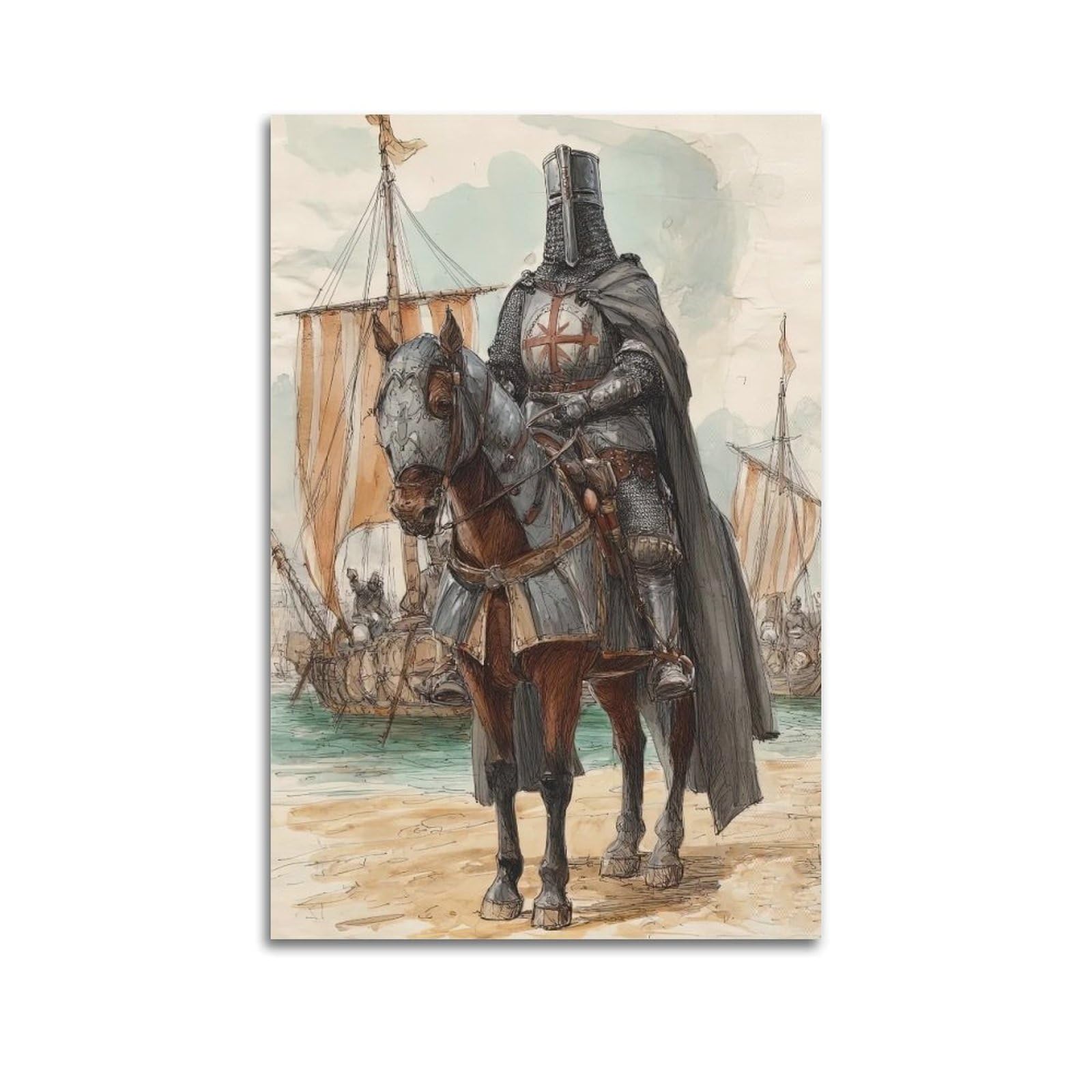 XKUGA Temple Chivalry Poster Templar Knight Crusader Medieval Modern Decorative Canvas Prints - Ideal Wall Art for Family, Man Cave, Game Room, Boys & Girls Bedroom 20x30inch(50x75cm)