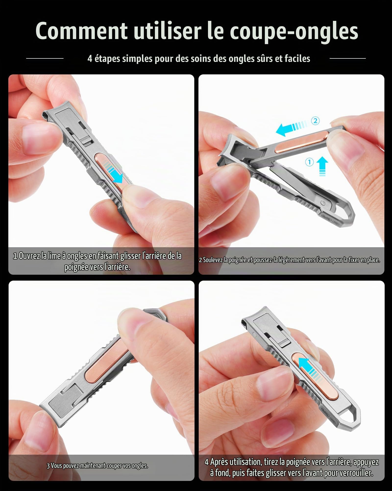 KeyUnity KN00 EDC Coupe-ongles pliable avec lime, coupe-ongles incurvé en acier inoxydable allemand 4116 pour les voyages et le transport quotidien