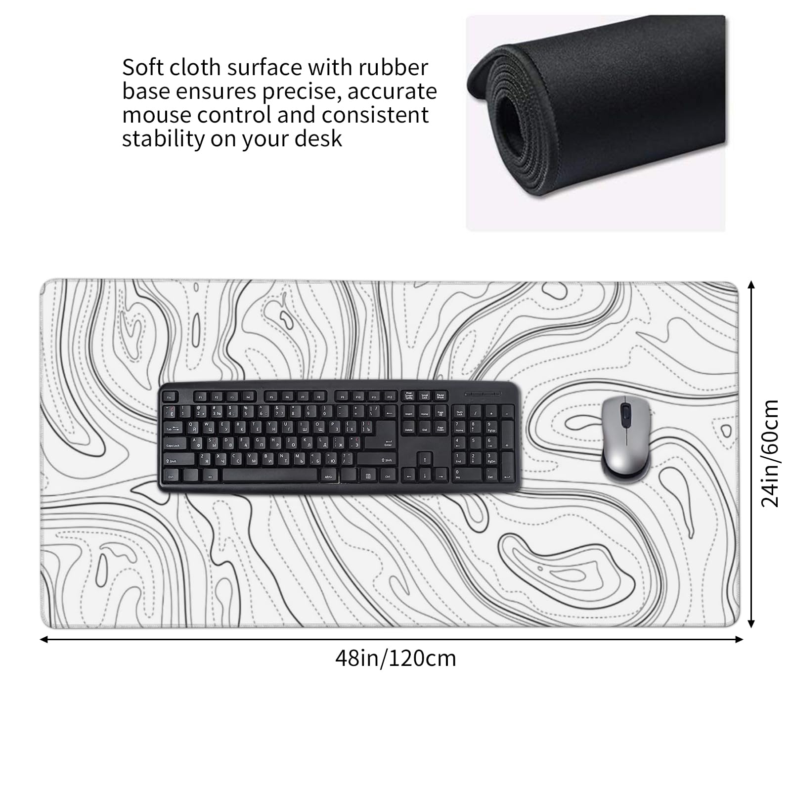 AQQA Tappetino per mouse topografico 3XL, oversize (120 x 61 cm), per giochi da scrivania completa, tappetino XXXL extra large, con base in gomma antiscivolo super spessa e design impermeabile, (Mega,