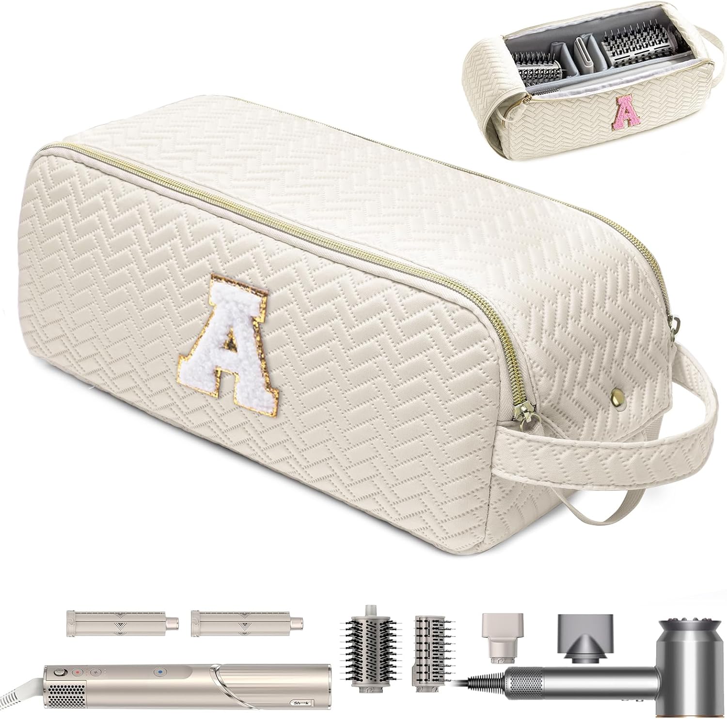 Initial Personalized Hair Tools Travel Bag Compatible with Shark FlexStyle, Revlon & Dyson | Hair Dryer Brush Organizer, Flat Iron, Curling Iron, Makeup & Cosmetic Bag for Travel Essentials Initial Personalized Hair Tools Travel Bag Compatible with Shark FlexStyle, Revlon & Dyson | Hair Dryer Brush Organizer, Flat Iron, Curling Iron, Makeup & Cosmetic Bag for Travel Essentials