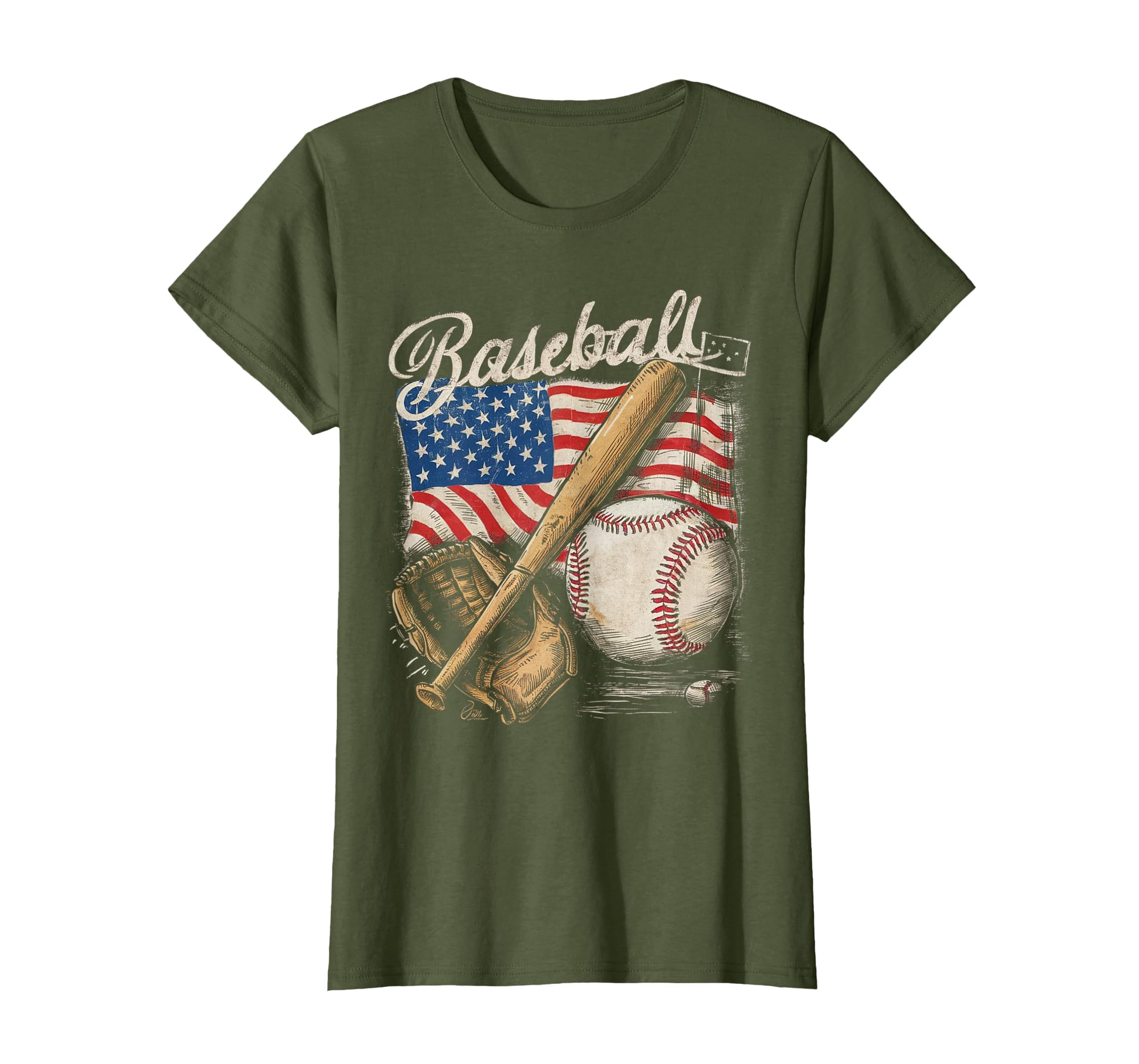 American Flag Baseball Player Bat Fan Catcher Pitcher USA T-Shirt