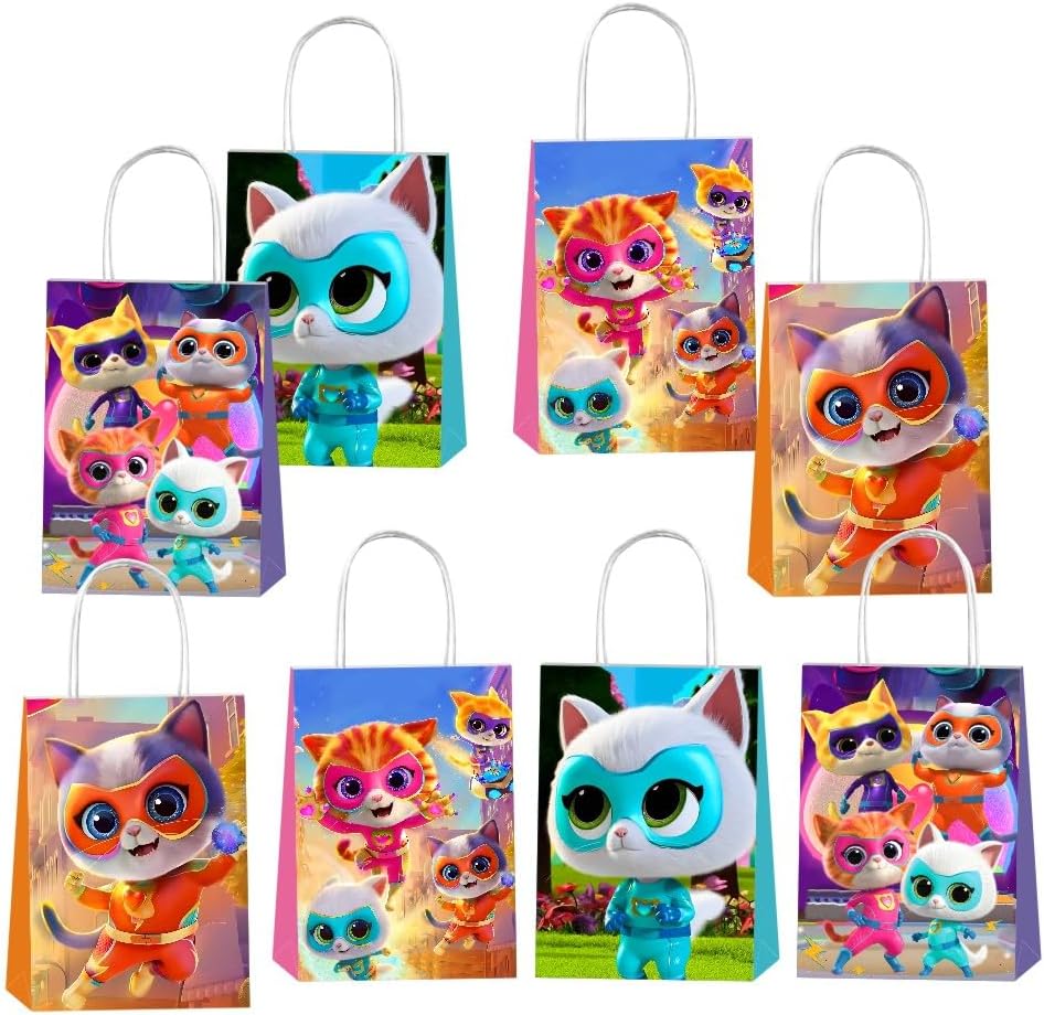 BNFUO 12pcs Super Cats Party Gift Bags Goodie Bags with Handles, Super Cats Birthday Party Supplies for Birthday Decorations image 3