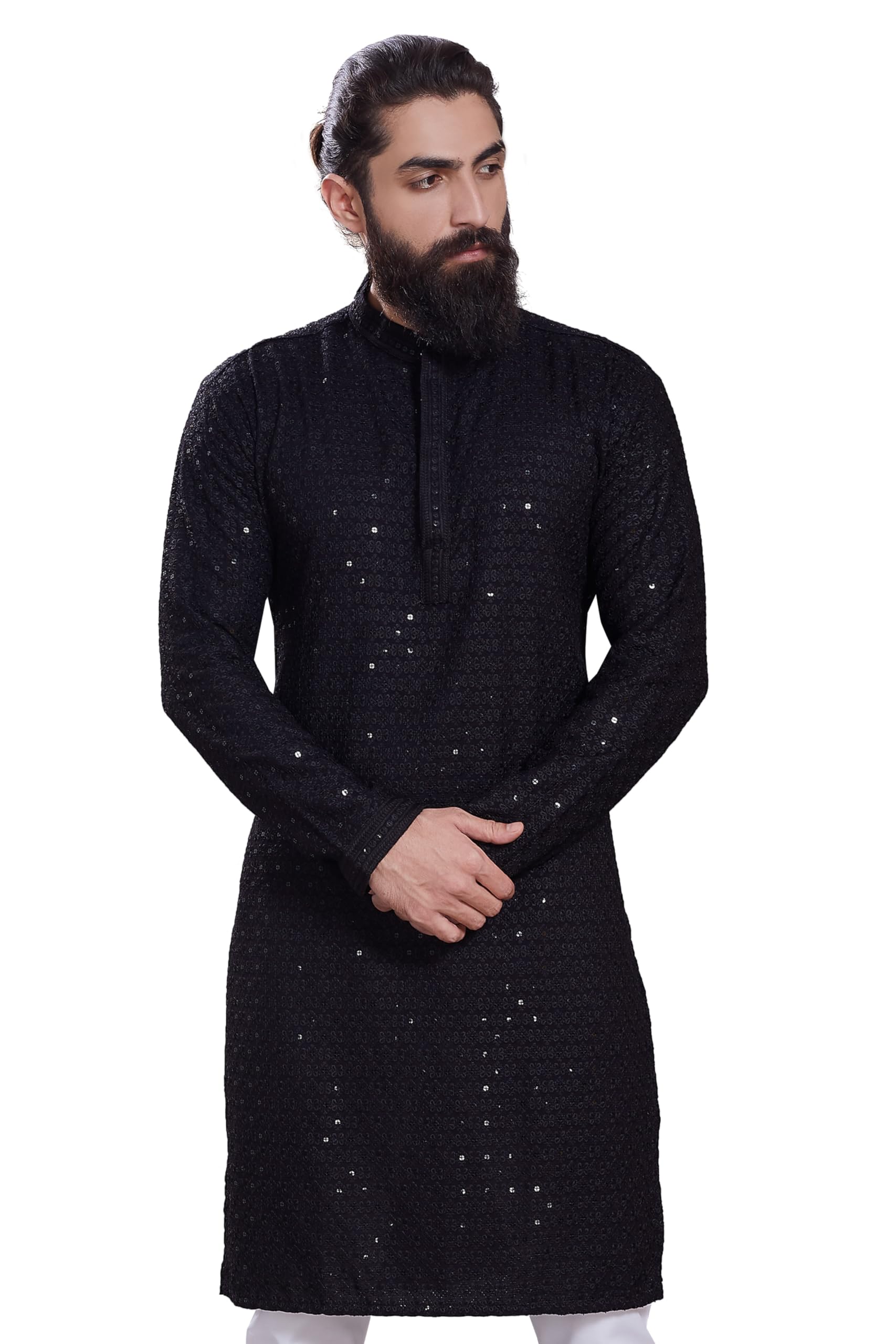 Men's Sequince Embroidered Cotton Blend Only Slim Fit Kurta