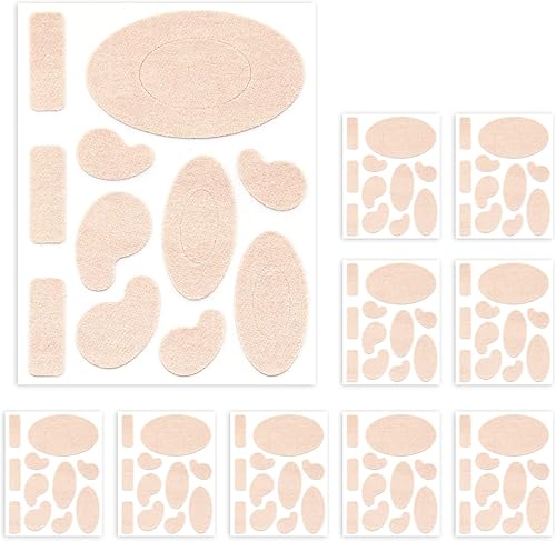 Moleskin - Almohadillas adhesivas para pies, almohadillas para prevención de ampollas, 110 piezas, 10 hojas de 11 formas (110 piezas en total)
