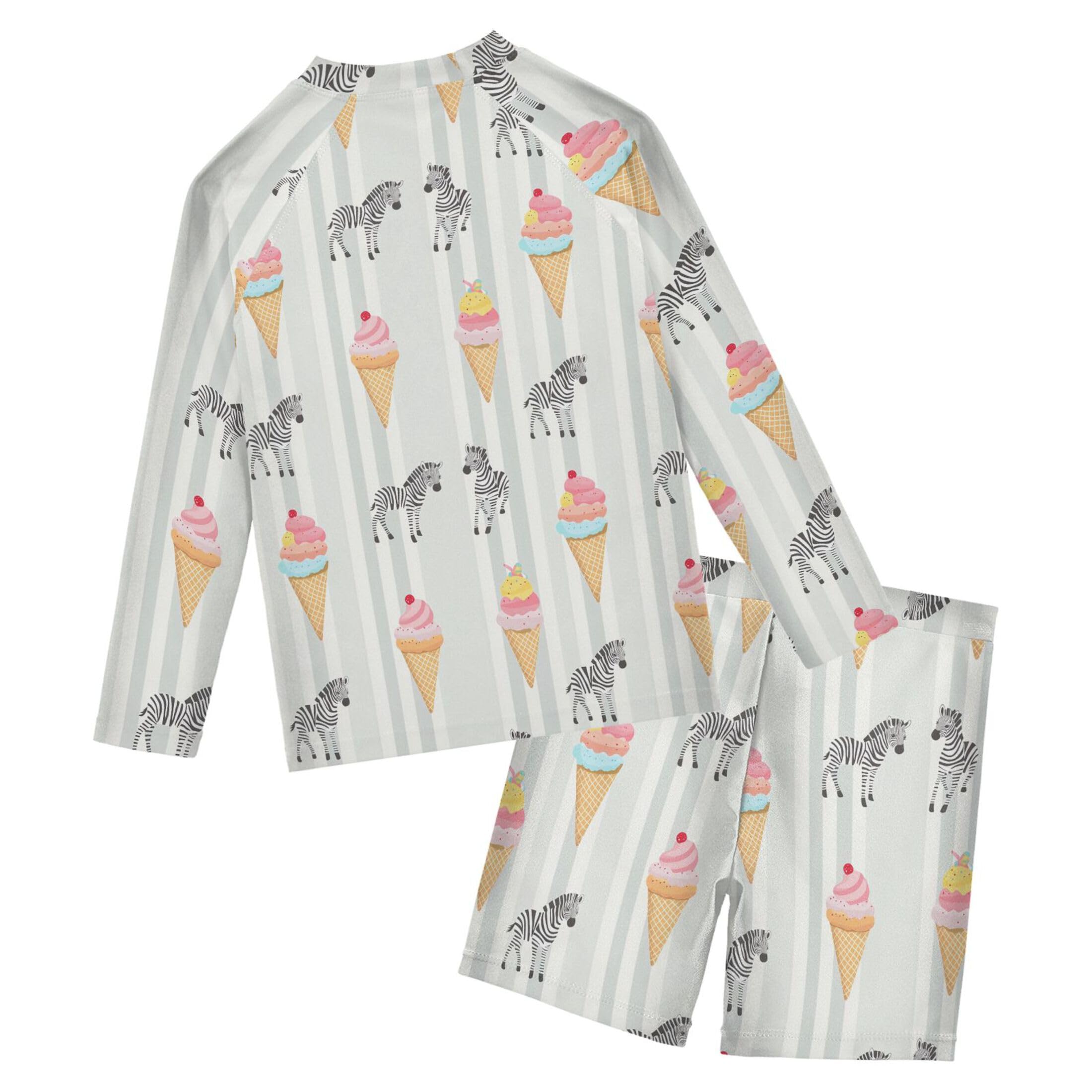 Cute Zebra Ice Cream Toddlers and Baby Boys' Swimsuit Trunk and Rashguard Set B0404631