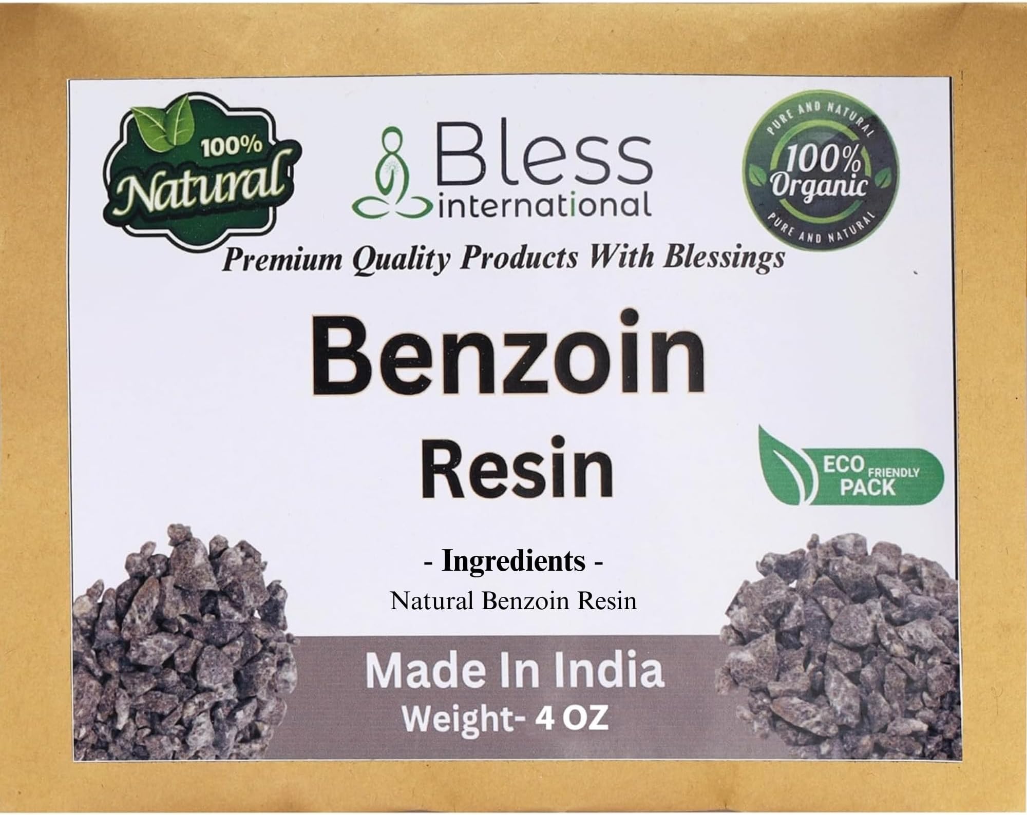 Bless International Premium Grade A Indian Benzoin Resin 100% Pure Natural Organic Tree Sap Gum Incense Solid Crystals Sacred Aroma for Meditation Cleansing Wellness 0.25Lb-113.3-Grams-4-Ounces