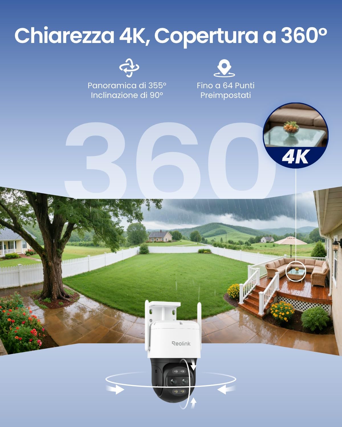 Reolink Telecamera di sicurezza PTZ 4K per esterni, Dual Lens, WiFi 2.4/5 GHz 6, monitoraggio uomo/veicolo/animali, zoom ibrido 6X, visione notturna a colori, WiFi TrackMix (Ricondizionato)