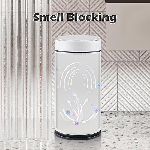 Miniatura 4 de ELPHECO Basurero de baño con tapa de 2 galones con sensor de movimiento, cubo de basura pequeño de 7.5 litros, decoración de baño, impermeable,