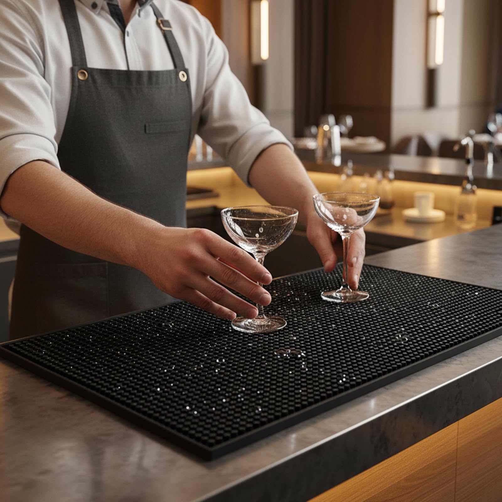 Juego de 3 alfombrillas de silicona para barra de bar, 45 x 30 x 1 cm, negro