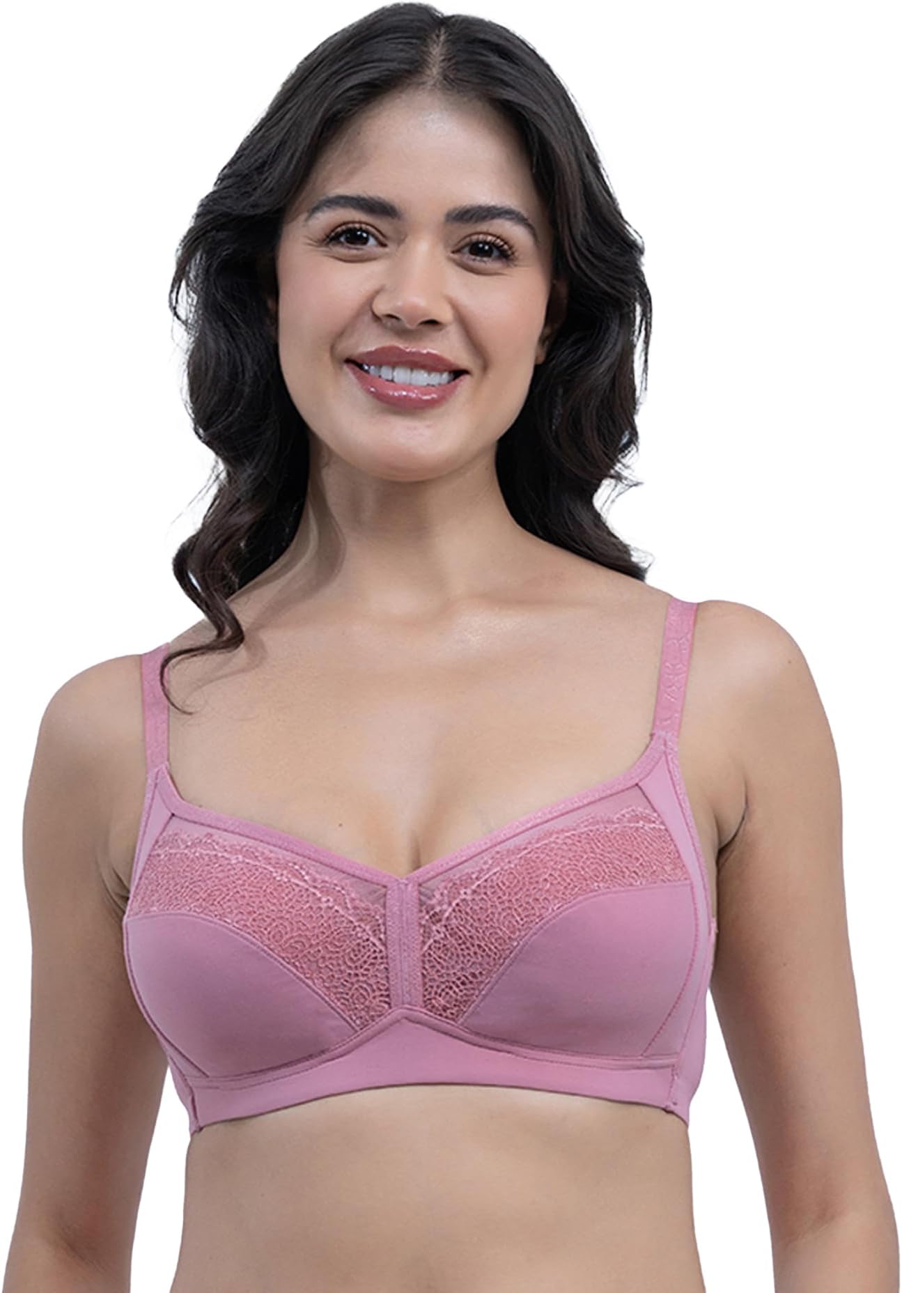 SOIE Women's Non Padded Non-Wired Full Coverage Lacy T-shirt Bra