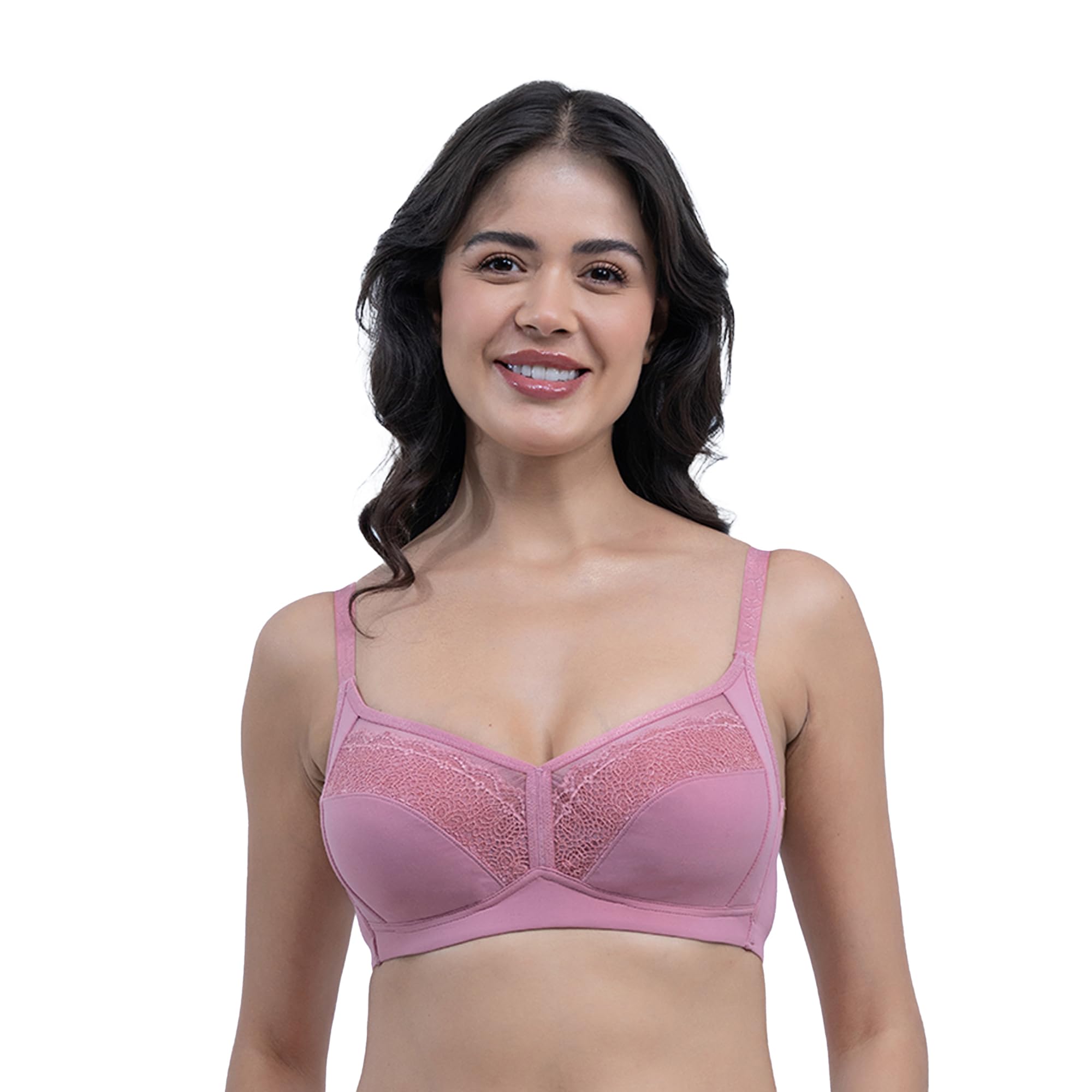 SOIE Women's Non Padded Non-Wired Full Coverage Lacy T-shirt Bra