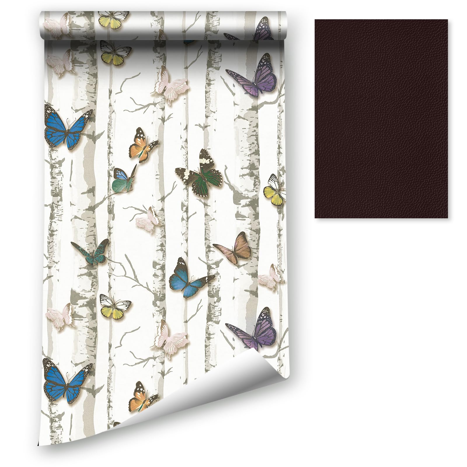 Peel and Stick Wallpaper, 44.5x1200CM Floral Plants Birds Butterflies Contact Wallpaper Landscape Self-adhesive Wallpaper Removable Vinyl Film Room Wall Furniture Covering with Leather Repair Patch