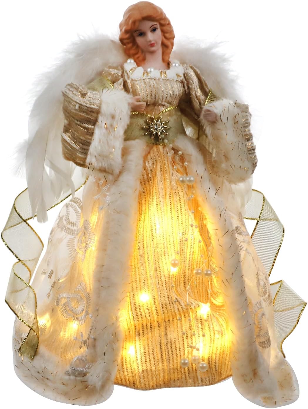 LED Angel Christmas Treetop Figurine with String Lights for Holiday Ornament or Indoor Home Table top Decor.12-Inch