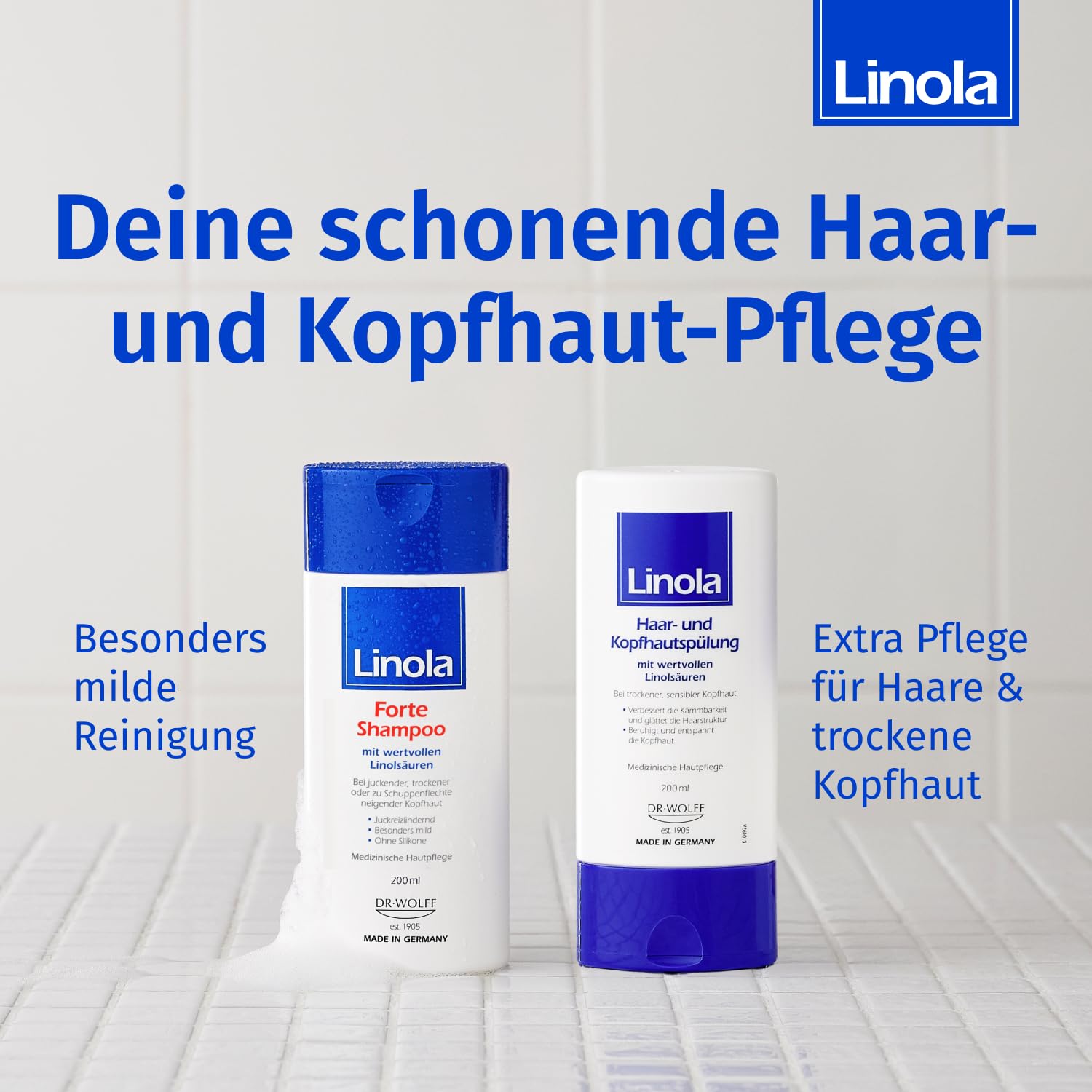 Linola Forte Shampoo & Haar- und Kopfhautspülung - 2 x 200 ml | Dusch-Set gegen Juckreiz und Schuppenflechte | Für entspannte Kopfhaut und geschmeidiges Haar