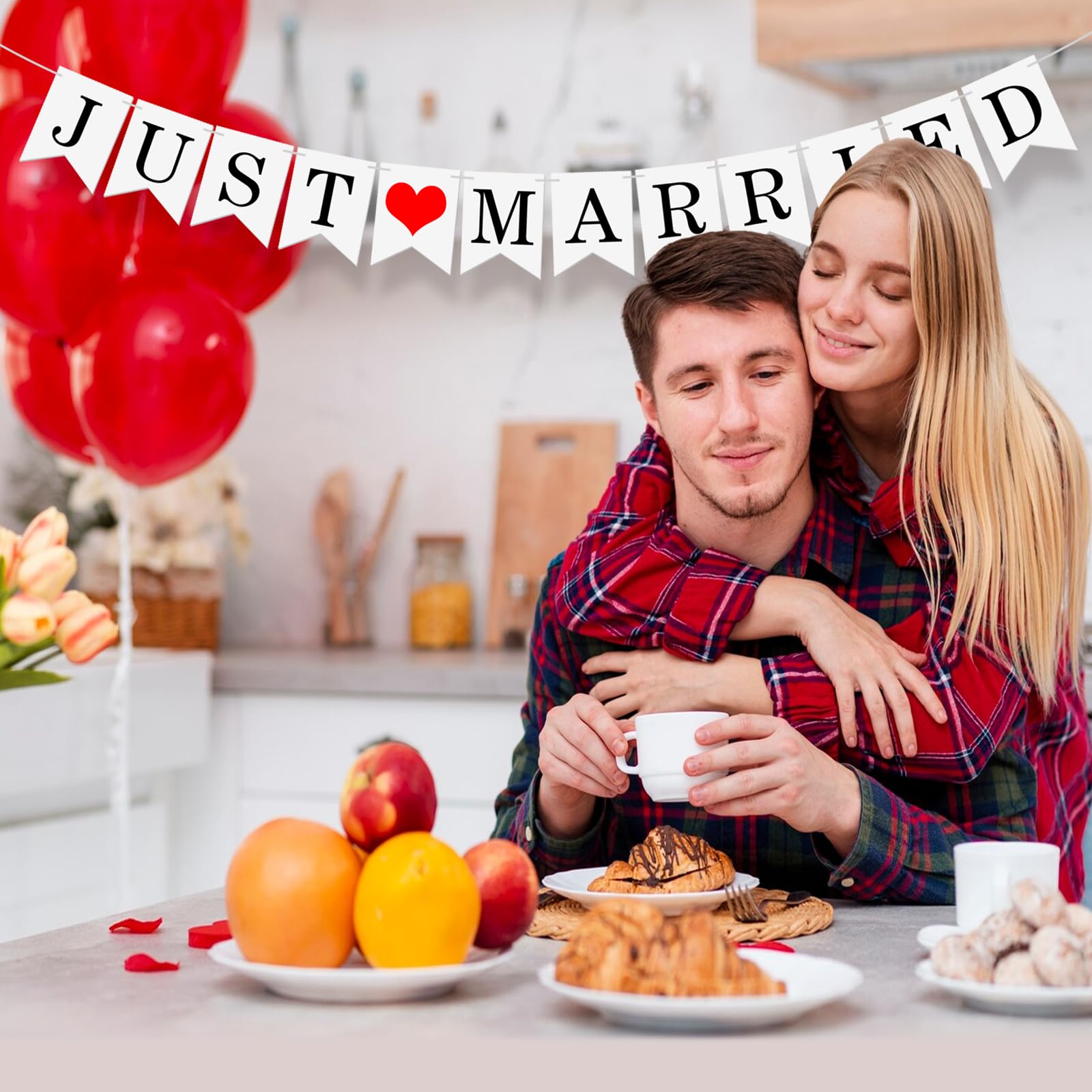 Just Married - Bannière Vintage En Toile De Jute Rustique - 12 Drapeaux