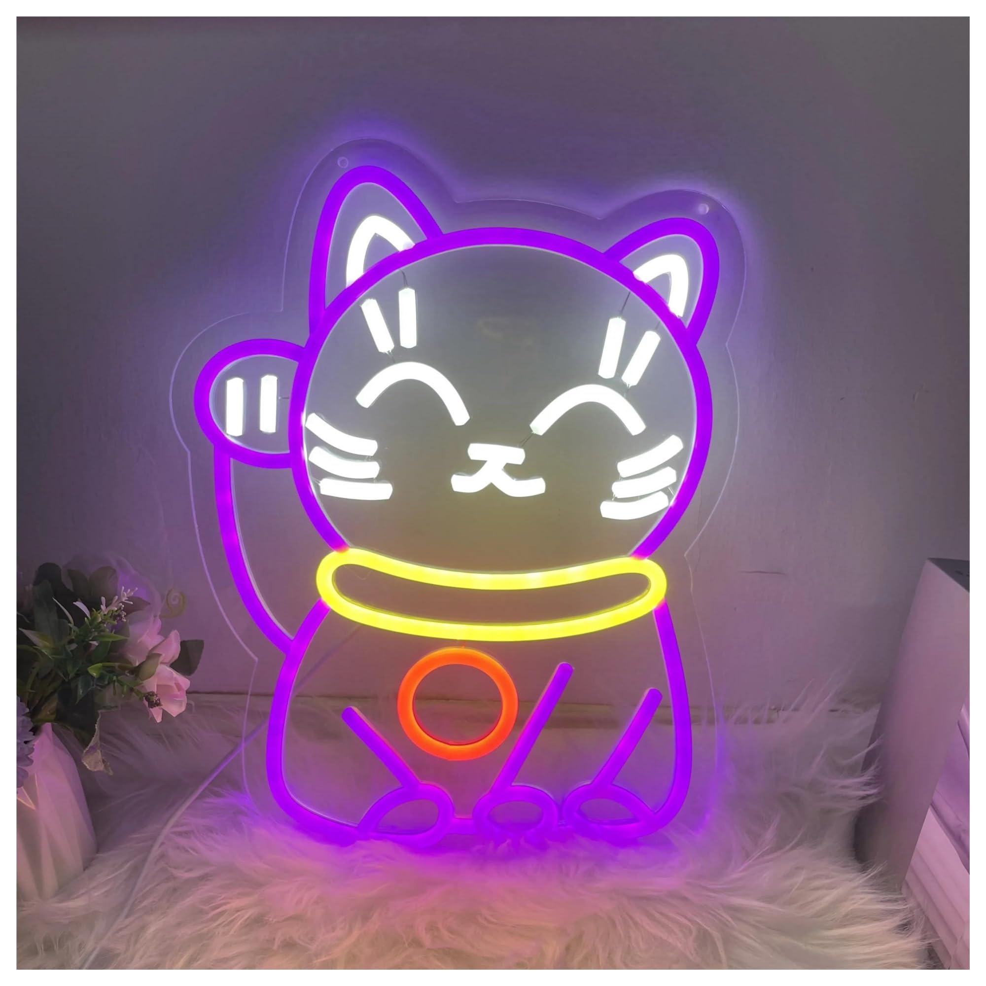 LED néon signe Panneau Néon En Forme De Chat Alimenté Par USB, Luminosité Réglable Éclairage Néon Pour Animal Et Chat Convient Pour La Décoration De Fête 28cmx32cm