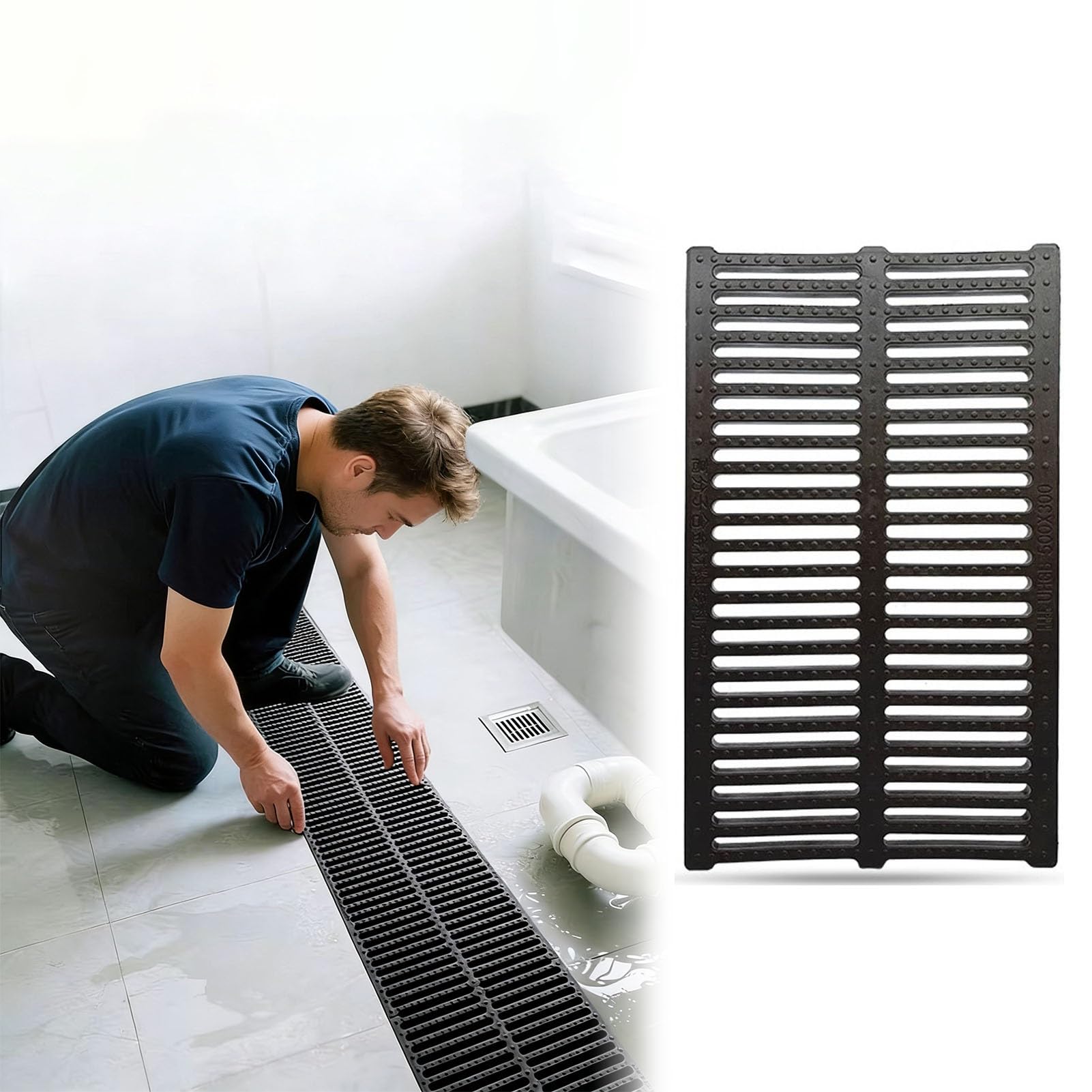 GDMDPTE 20" Plastic Floor Drain Grate Cover for Indoor Use Rainwater Trench Drain Strainer Ideal for Basement Driveway & Pool Sewer Drainage (30cm x 50cm)