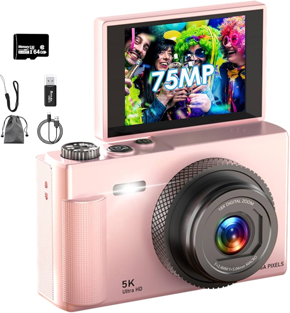 Amazon | デジカメ【5K動画撮影 7500万画素 180°フリップスクリーン