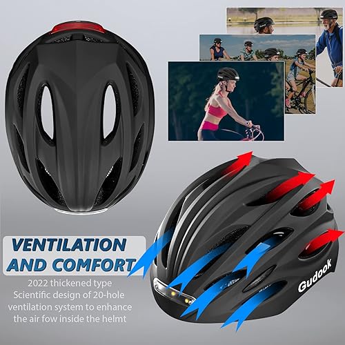 Miniatura 4 de Gudook Casco de bicicleta con luz LED Cascos de bicicleta para hombres y mujeres y adultos con luces delanteras y traseras Casco de ciclismo