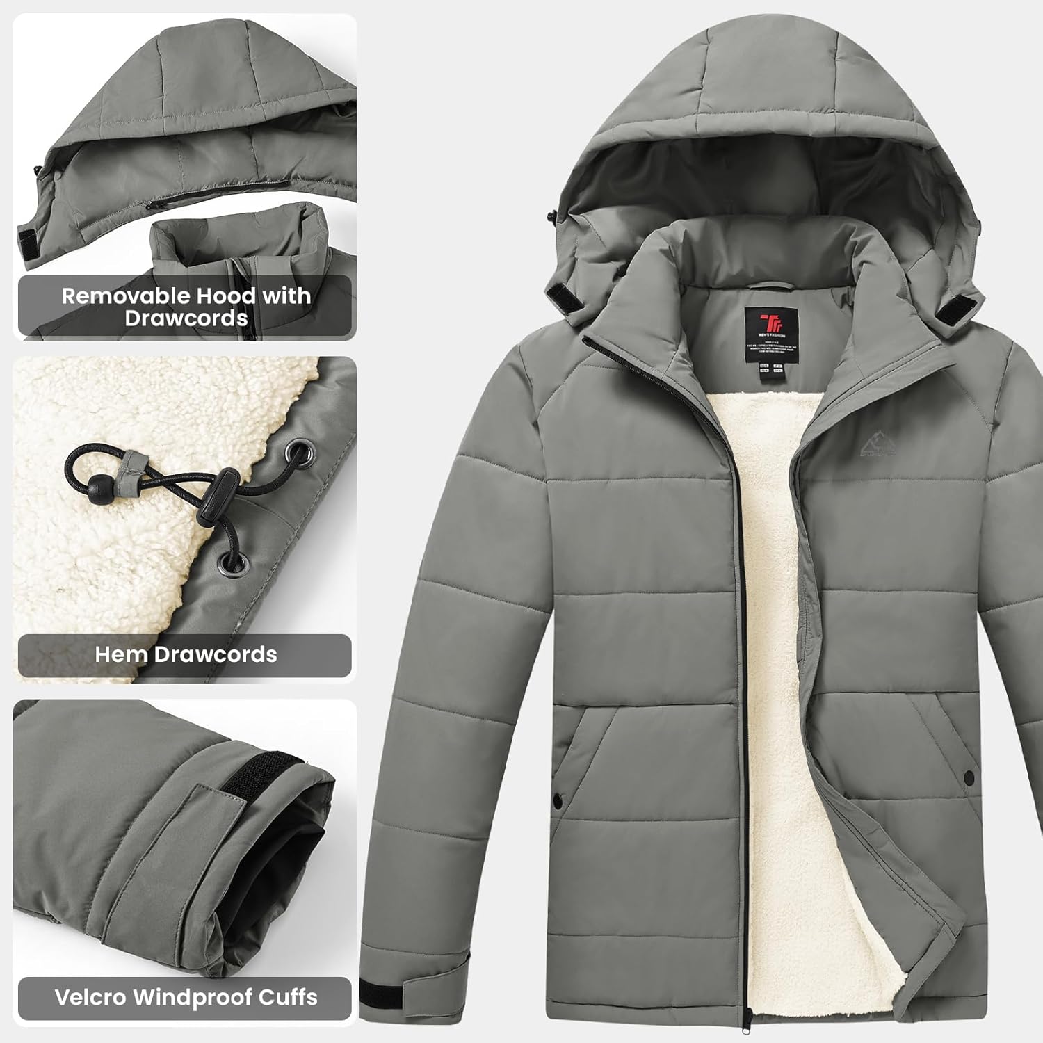 Rdruko Men's Puffer Jacket Hooded Sherpa Lined Water Resistant Insulated Thermal Winter Coats - Image 6