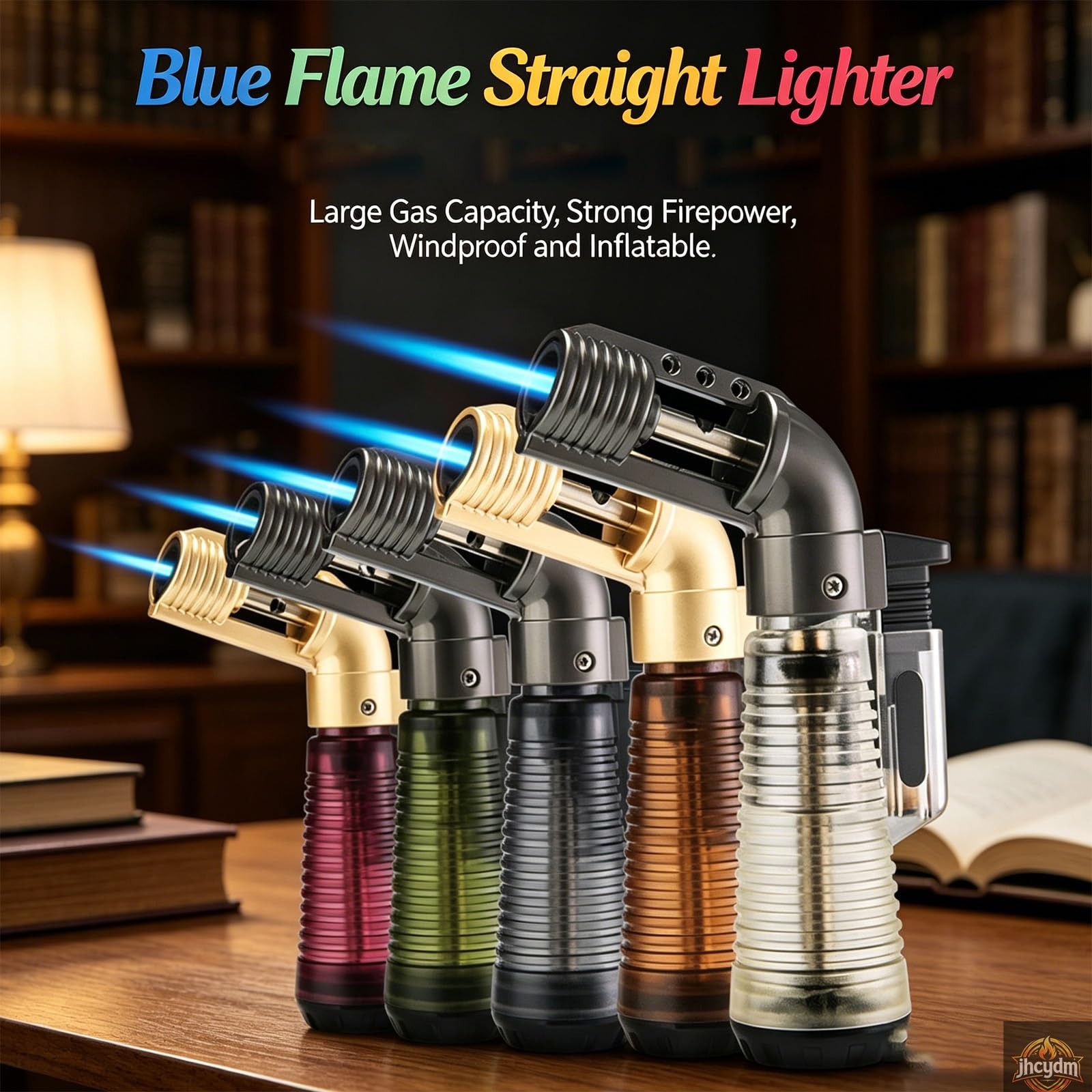 Briquet Torche Flamme réglable, réservoir de Carburant Transparent, Briquet Coupe-Vent Rechargeable au Butane, adapté aux Bougies, Feux de Camp, barbecues, poêles d'extérieur, etc.