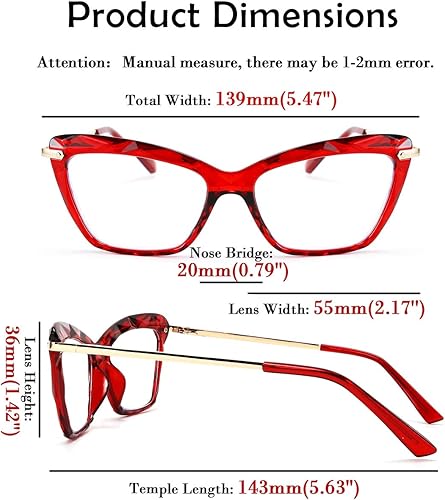 Miniatura 6 de FEISEDY Gafas de lectura de ojo de gato de cristal, con bloqueo de luz azul, antifatiga ocular, B2596, vino, 2.5x