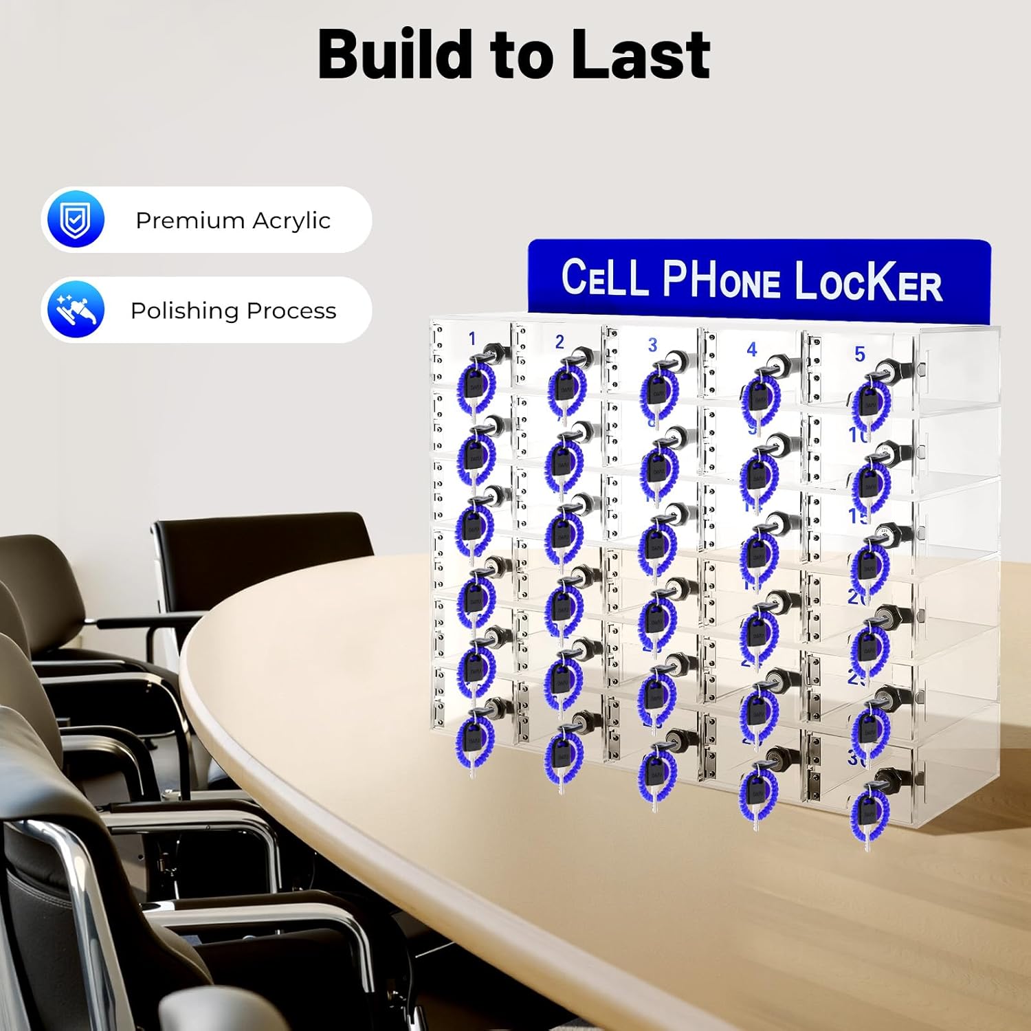 Cell Phone Locker, 30 Slots Acrylic Cell Phone Locker Box with Door Locks and Keys, Wall-Mounted Acrylic Cabinet Cell Phone Storage Box for Office School Classroom Factory